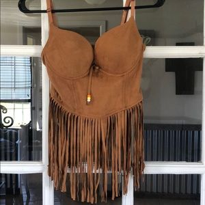 Boho fringe camel tank